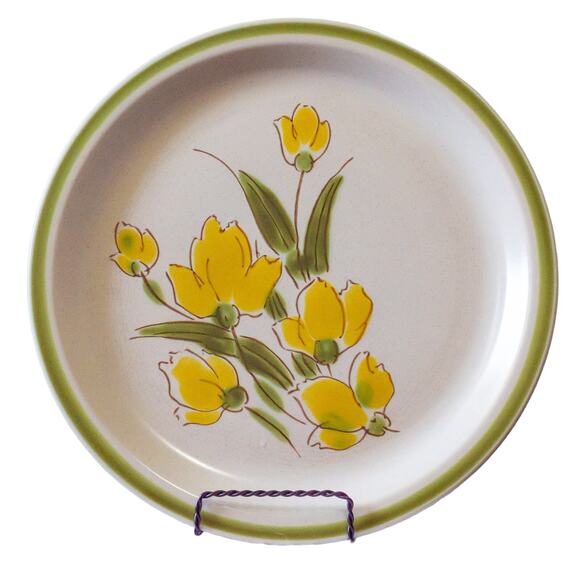 Vintage 70's STONYBROOK Stoneware 12" Platter Yellow Flower Made in Japan - Picture 1 of 4